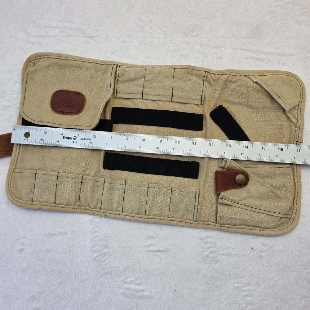Vintage Leather Canvas Roll Up Organizer Case Brown Tan Crest Travel Storage